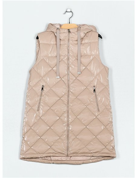 Chaleco largo acharolado capucha water repellent