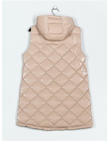 Chaleco largo acharolado capucha water repellent