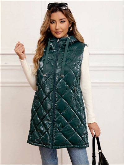 Chaleco largo acharolado capucha water repellent 2