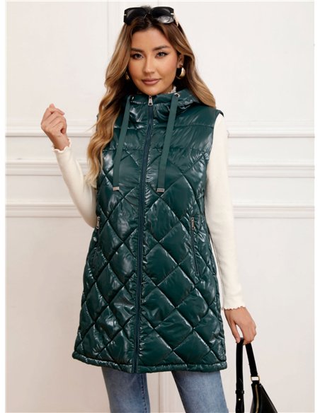 Chaleco largo acharolado capucha water repellent