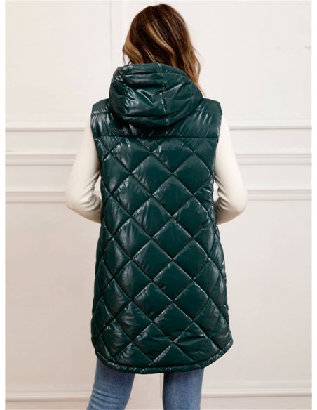 Chaleco largo acharolado capucha water repellent