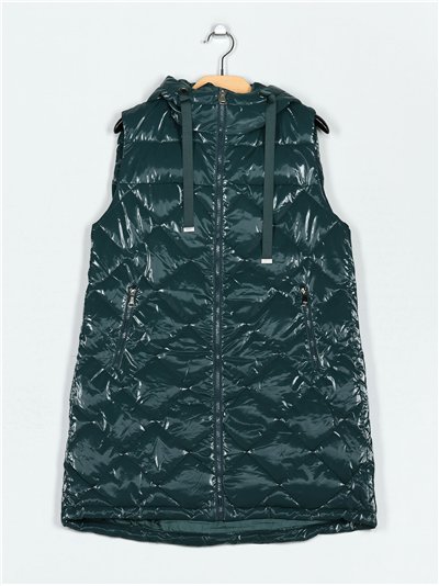 Chaleco largo acharolado capucha water repellent