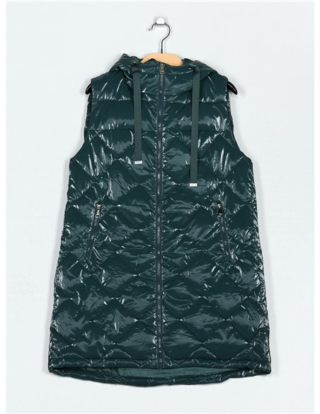 Chaleco largo acharolado capucha water repellent