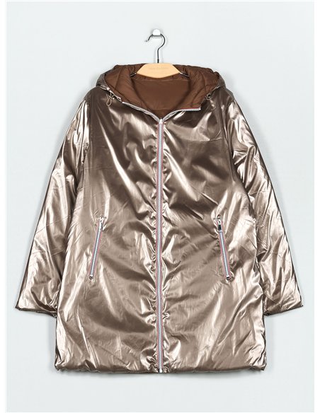 Anorak amplio reversible metalizado capucha