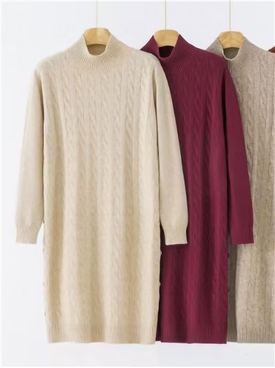 Vestido punto estructura trenzas cuello perkins