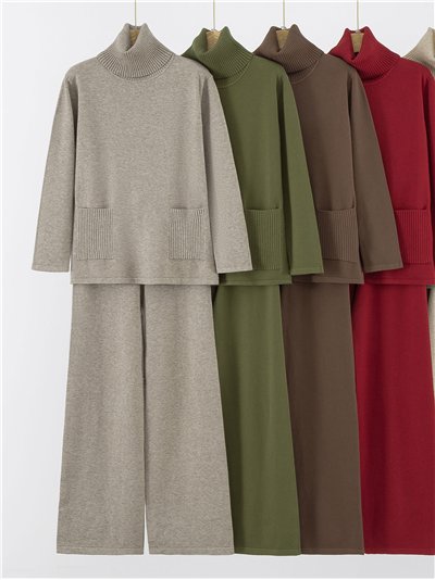 Conjunto Jersey bolsillos cuello vuelto + Pantalón