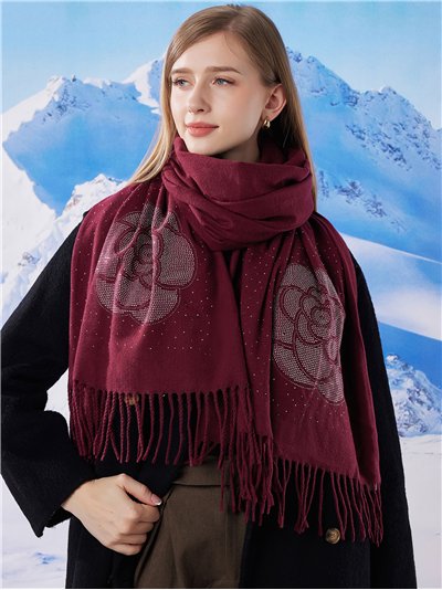 Bufanda flor strass flecos