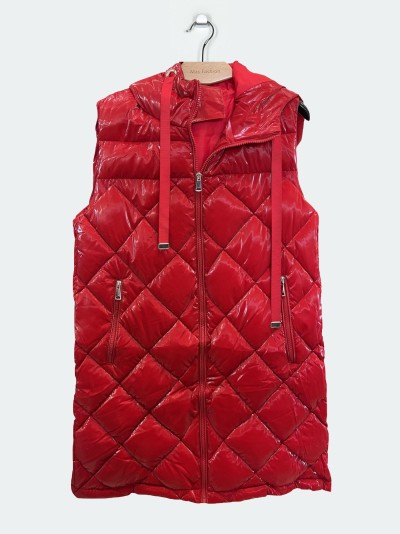 Chaleco largo acharolado capucha water repellent 2