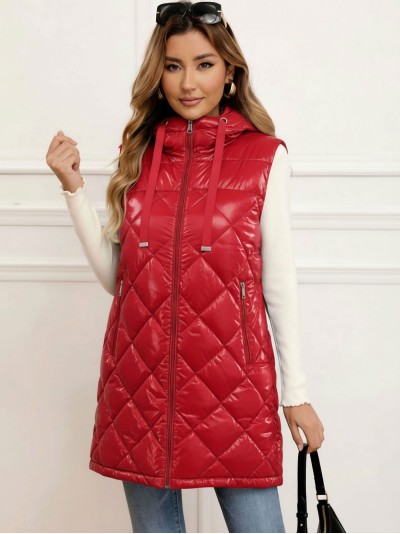 Chaleco largo acharolado capucha water repellent