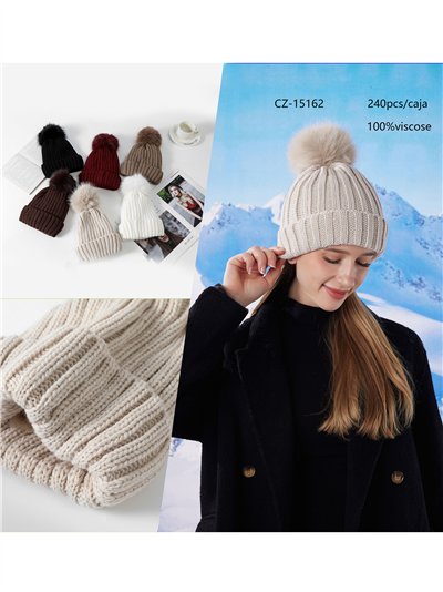 Gorro punto canalé pompon 2