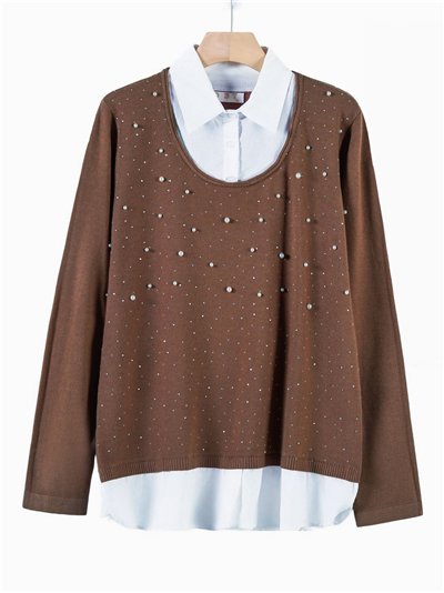 Jersey perlas efecto camisa
