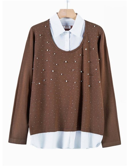 Jersey perlas efecto camisa