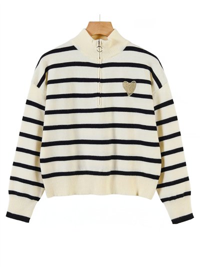 Jersey rayas corazón bordado cuello cremallera
