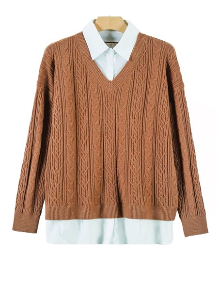 Jersey metalizado estructura trenzas efecto camisa