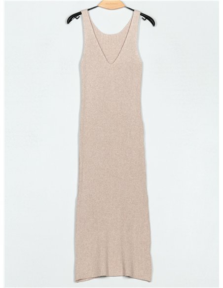 Vestido punto canalé cuello pico
