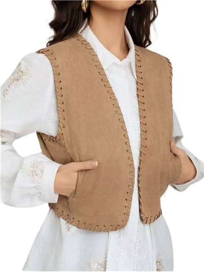 Faux suede waistcoat with topstitching