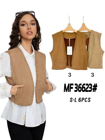 Faux suede waistcoat with topstitching 2