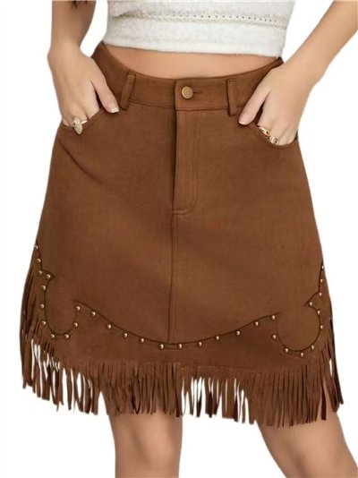 Falda mini flecos efecto ante