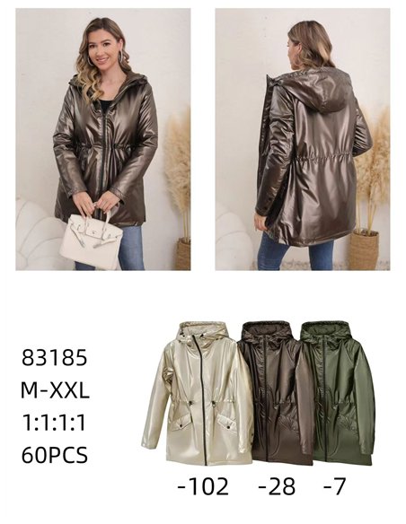 Parka efecto piel frunces capucha water repellent