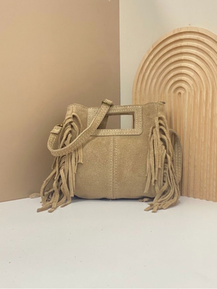 Mini bolso bandolera piel serraje flecos