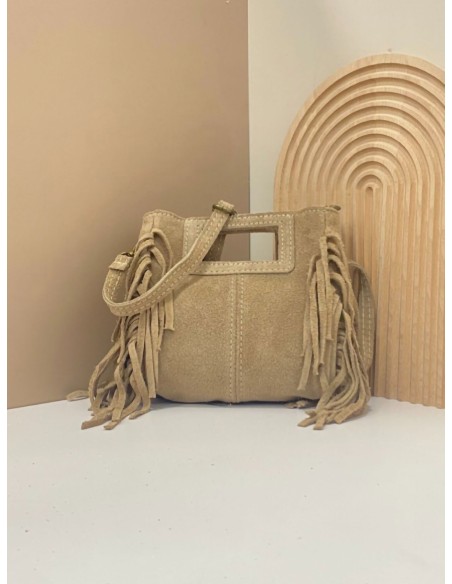 Mini bolso bandolera piel serraje flecos