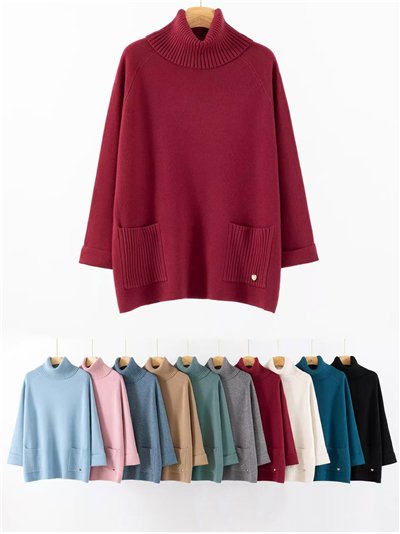 Jersey bolsillos cuello vuelto talla grande