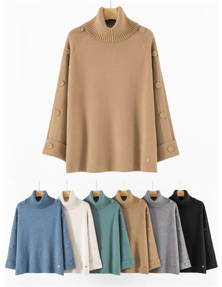 Jersey manga botones cuello vuelto talla grande