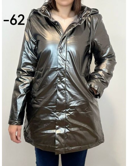 Parka Effetto Pelle con Cappuccio Water Repellent - Fornitore di Moda All'Ingrosso