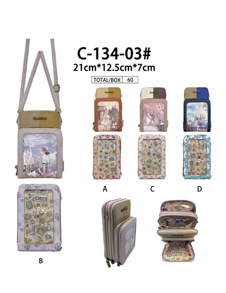 Bolso bandolera porta móvil con diseño muñeca