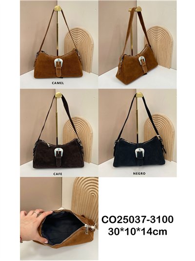 Bolso de hombro piel serraje hebilla