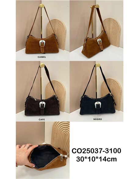 Bolso de hombro piel serraje hebilla