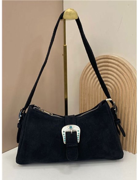 Bolso de hombro piel serraje hebilla