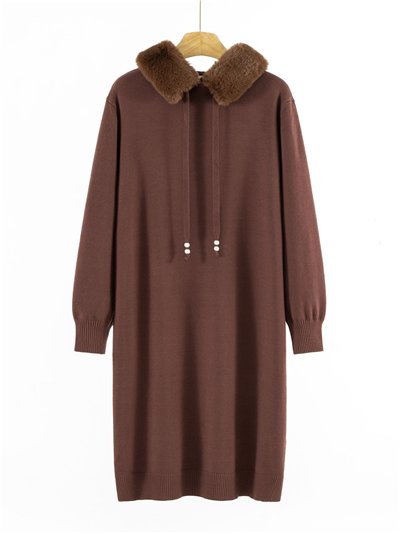 Vestido punto capucha pelo