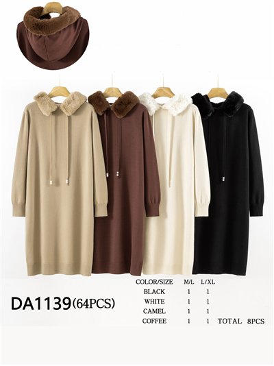 Vestido punto capucha pelo 2