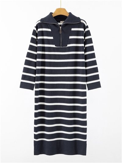 Vestido punto rayas cuello cremallera