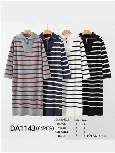 Vestido punto rayas cuello cremallera 2