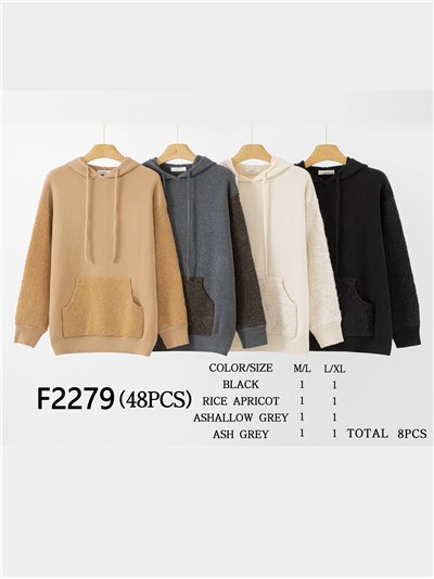 Sudadera punto combinado capucha 2