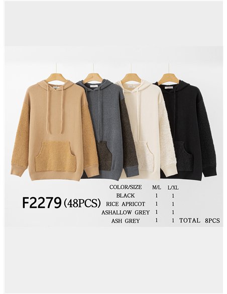 Sudadera punto combinado capucha