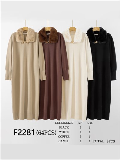 Vestido punto detalle hebilla cuello pelo 2