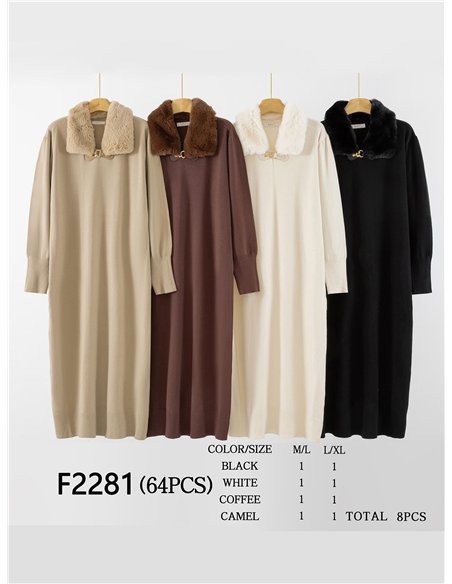 Vestido punto detalle hebilla cuello pelo