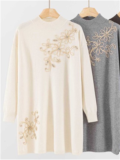 Jersey largo bordado flores relieve