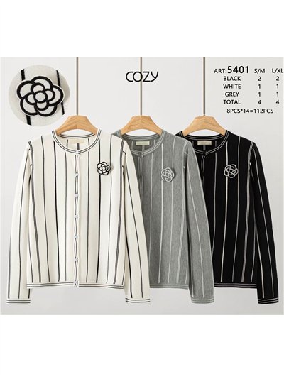 Chaqueta punto franjas broche de flor 2