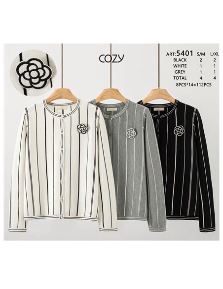 Chaqueta punto franjas broche de flor