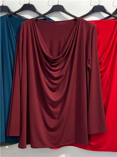 Blusa lycra talla grande cuello drapeado 2