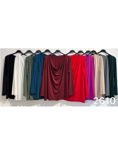 Blusa lycra talla grande cuello drapeado