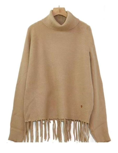 Jersey amplio flecos cuello vuelto