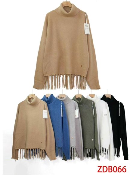 Jersey amplio flecos cuello vuelto