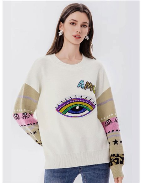 Eye sequinned sweater