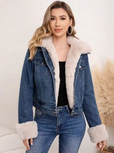 Cazadora denim acolchado cuello pelo
