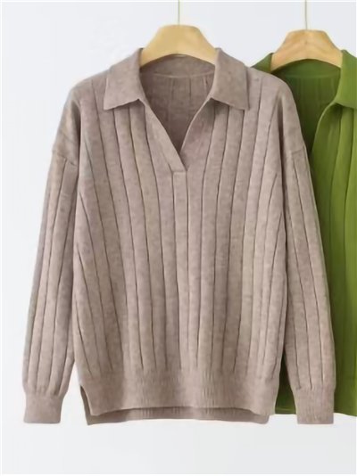 Jersey canalé cuello polo